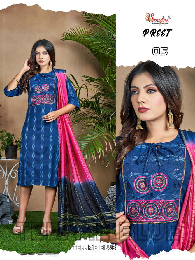 Rung Preet Fancy Regular Wear Heavy Rayon Kurti With Dupatta Collection